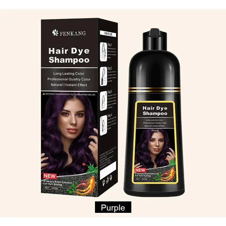English Black Plant Hair Dye Covering Gray Hair Wash Black Bubble Hair Color Cream - Purple / 500ml