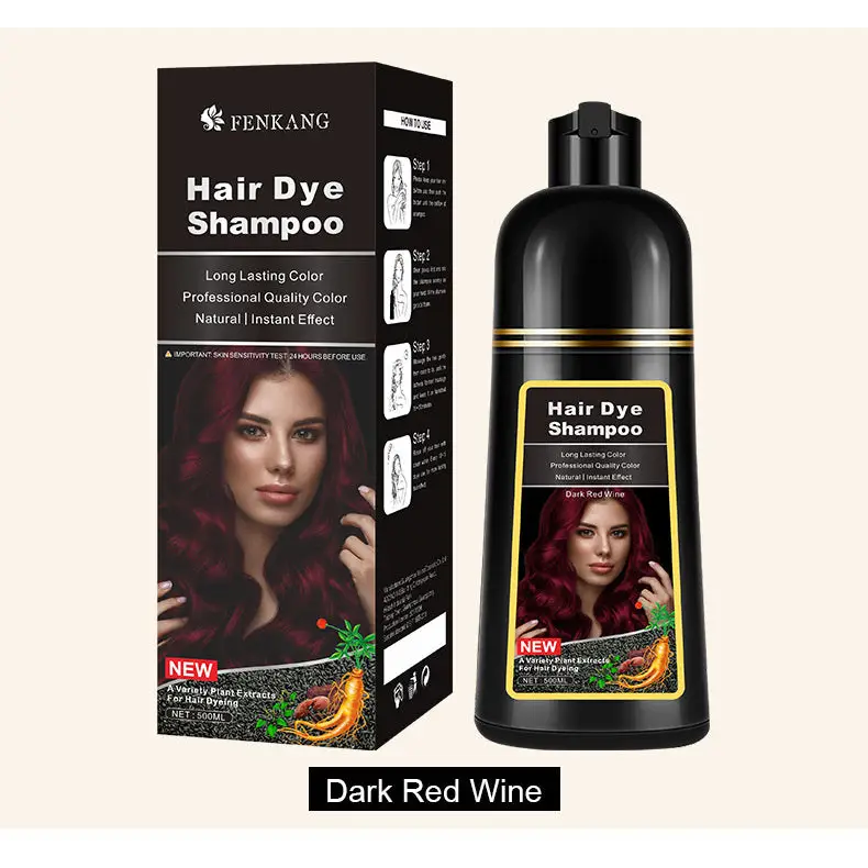 English Black Plant Hair Dye Covering Gray Hair Wash Black Bubble Hair Color Cream - Dark Wine Red / 500ml