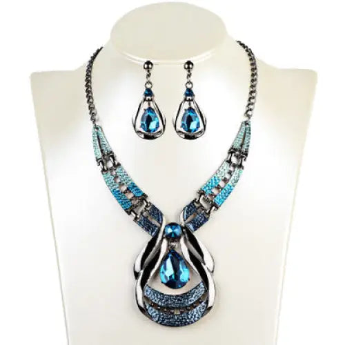 European and American jewellery suit, exotic, antique, oil blue, blue jewel necklace, water drop suit earring clavicle chain - Beyond Trends Hub 
