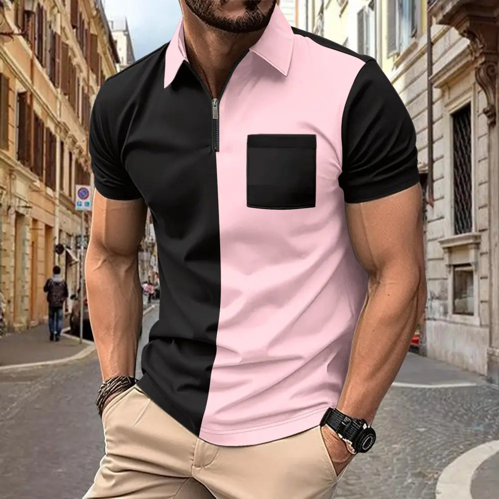 European And American Men’s Casual Polo Shirt Small Twill Fabric Stitching Lapel Buttons Beyond Trends Hub