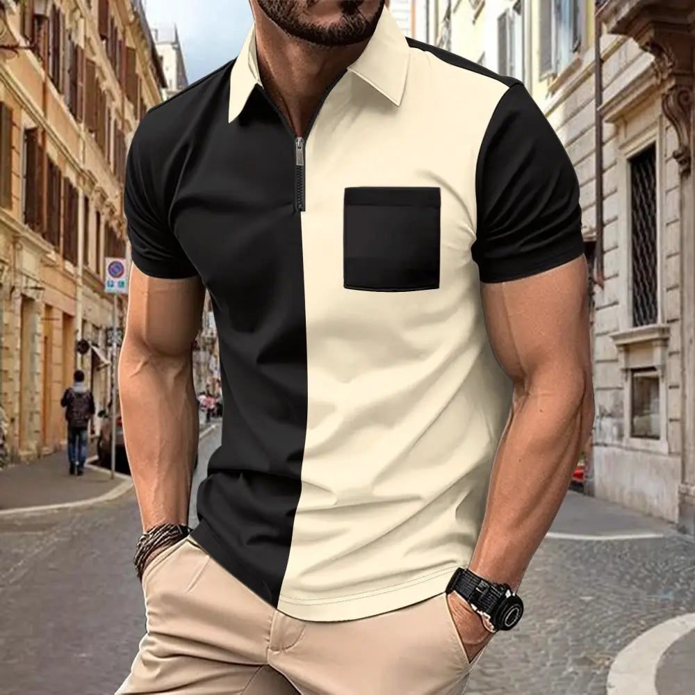 European And American Men’s Casual Polo Shirt Small Twill Fabric Stitching Lapel Buttons Beyond Trends Hub