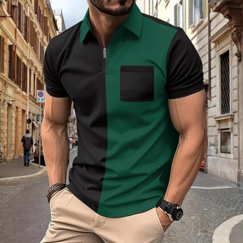 European And American Men’s Casual Polo Shirt Small Twill Fabric Stitching Lapel Buttons Beyond Trends Hub