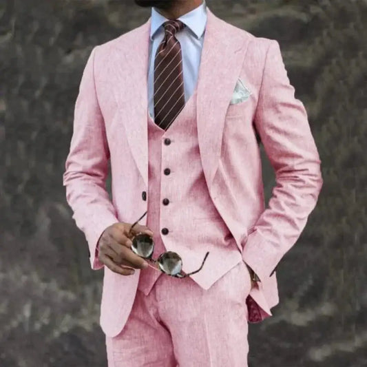 European And American Pink Business Casual Suit Three-piece Suit Men Beyond Trends Hub
