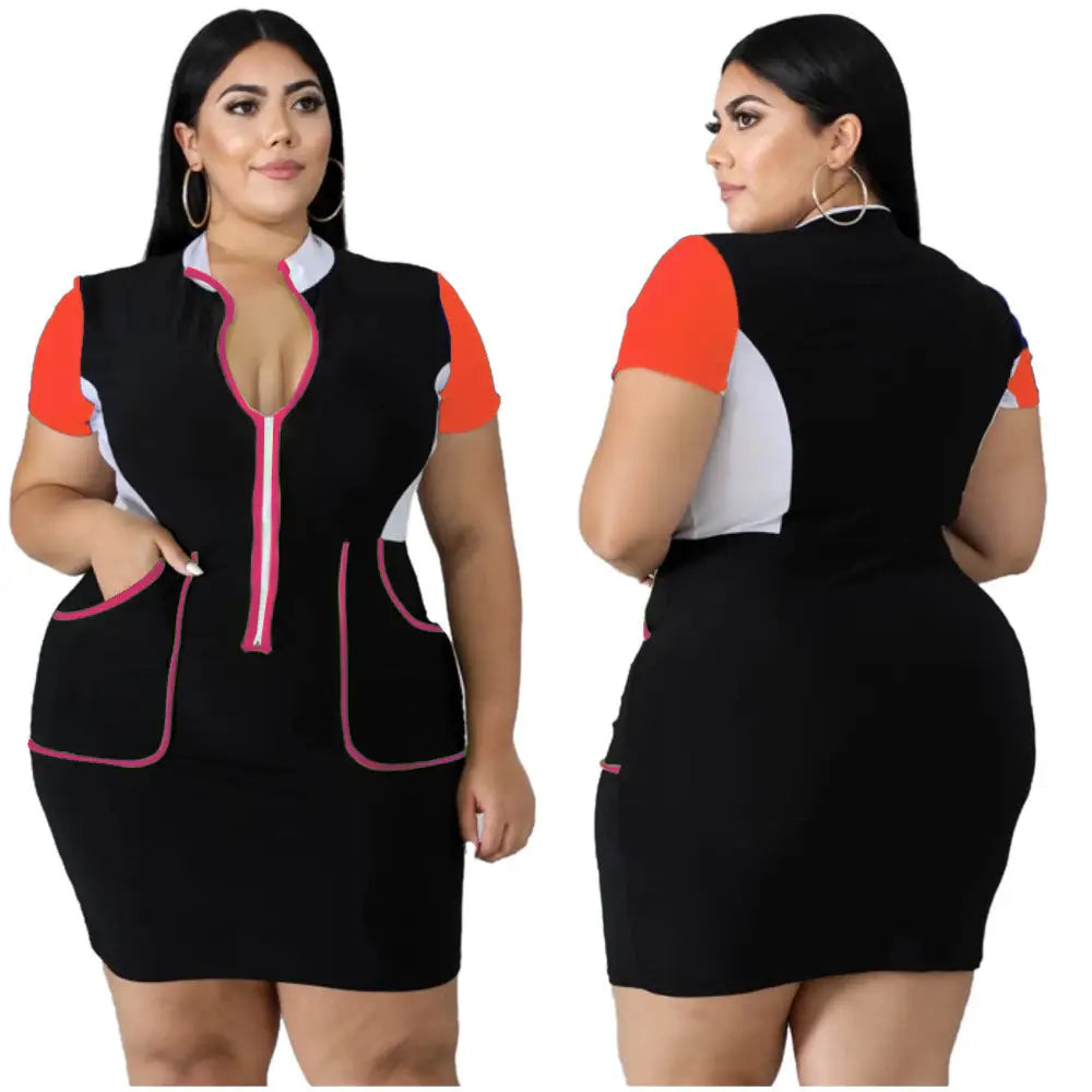 European And American Plus Size Women’s Color Matching Dress