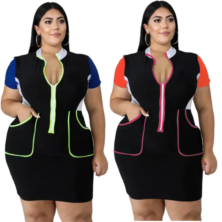 European And American Plus Size Women’s Color Matching Dress