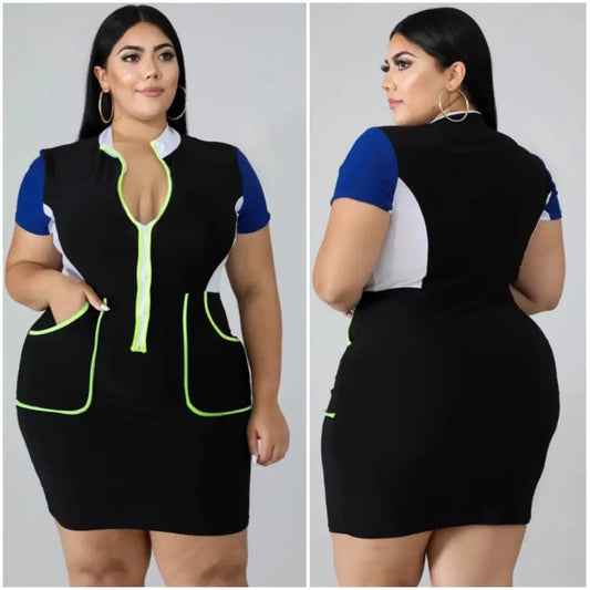 European And American Plus Size Women’s Color Matching Dress