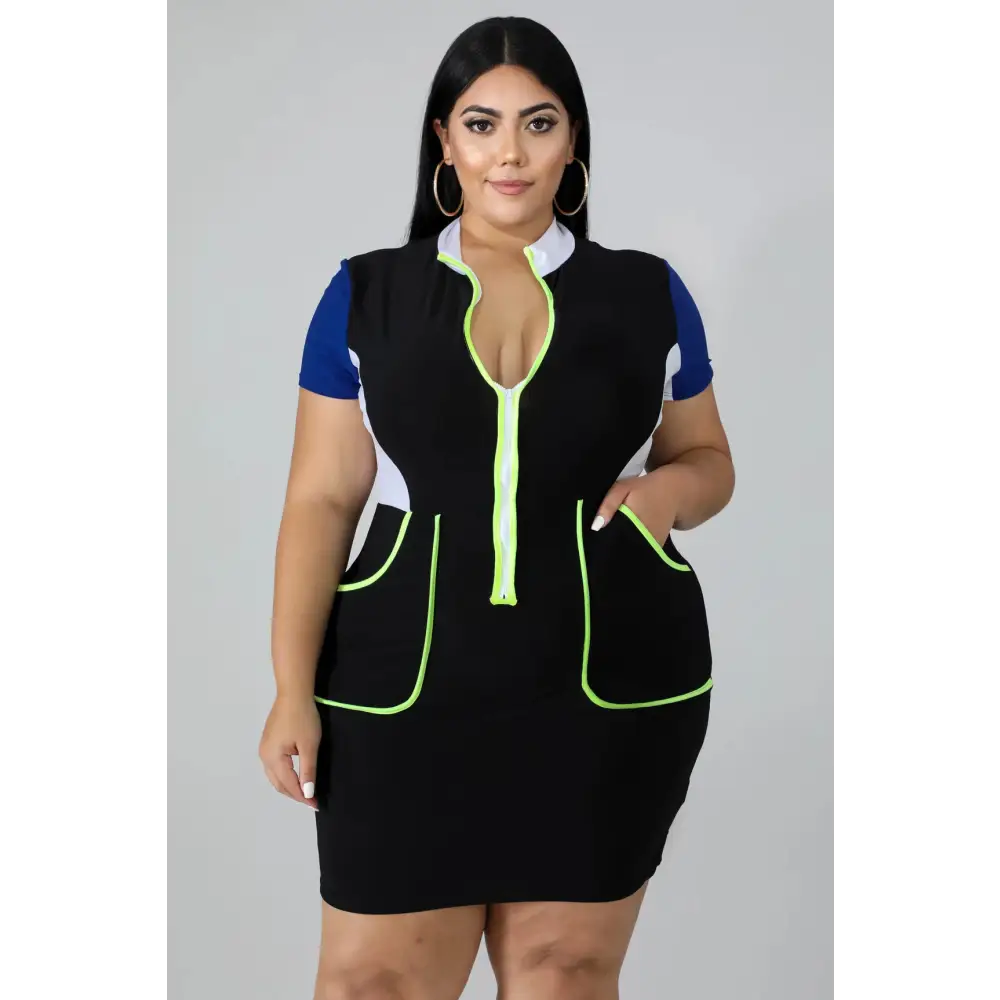 European And American Plus Size Women’s Color Matching Dress