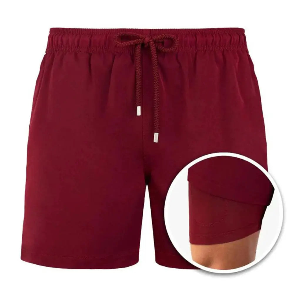 European And American Shorts Men’s Beach Pants Sports Pants Printed Double Shorts - Red / 2XL