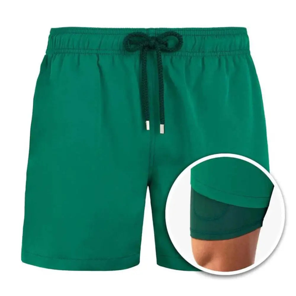European And American Shorts Men’s Beach Pants Sports Pants Printed Double Shorts - Green / 2XL