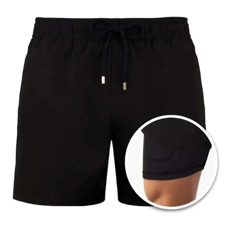 European And American Shorts Men’s Beach Pants Sports Pants Printed Double Shorts - Black / 2XL