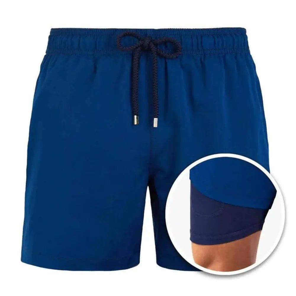 European And American Shorts Men’s Beach Pants Sports Pants Printed Double Shorts - Blue / 2XL