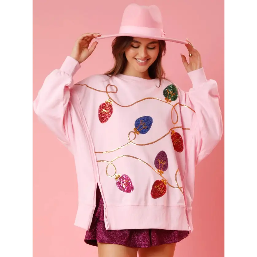 European And American Women’s Clothing Christmas Sequins Long Sleeve Pullover Hoodie Women - Pink / S