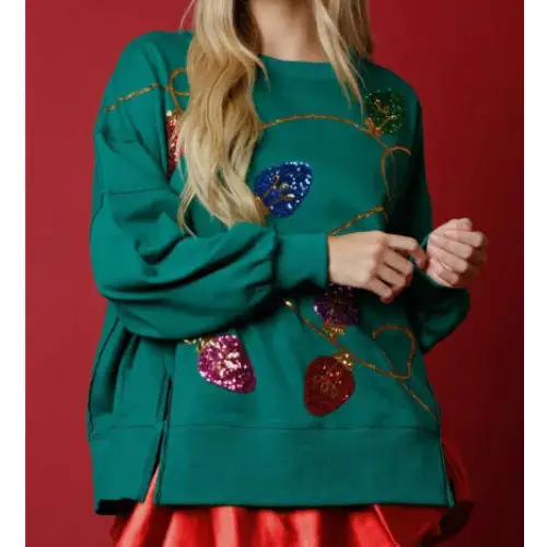 European And American Women’s Clothing Christmas Sequins Long Sleeve Pullover Hoodie Women - Green / S