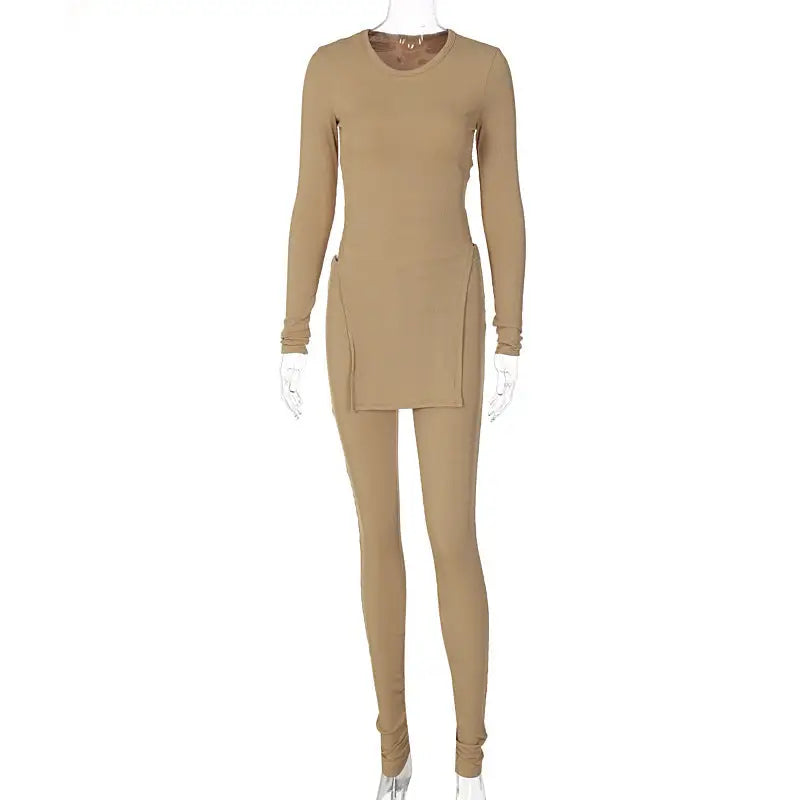 European And American Women’s New Pit Strip Tops And Trousers Suits - Khaki / S
