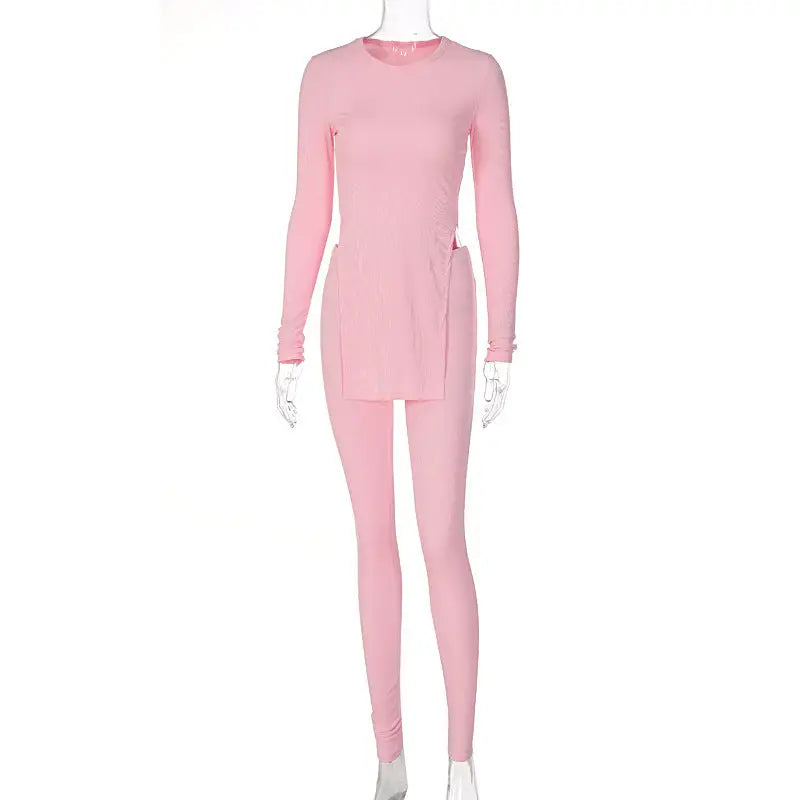 European And American Women’s New Pit Strip Tops And Trousers Suits - Pink / S