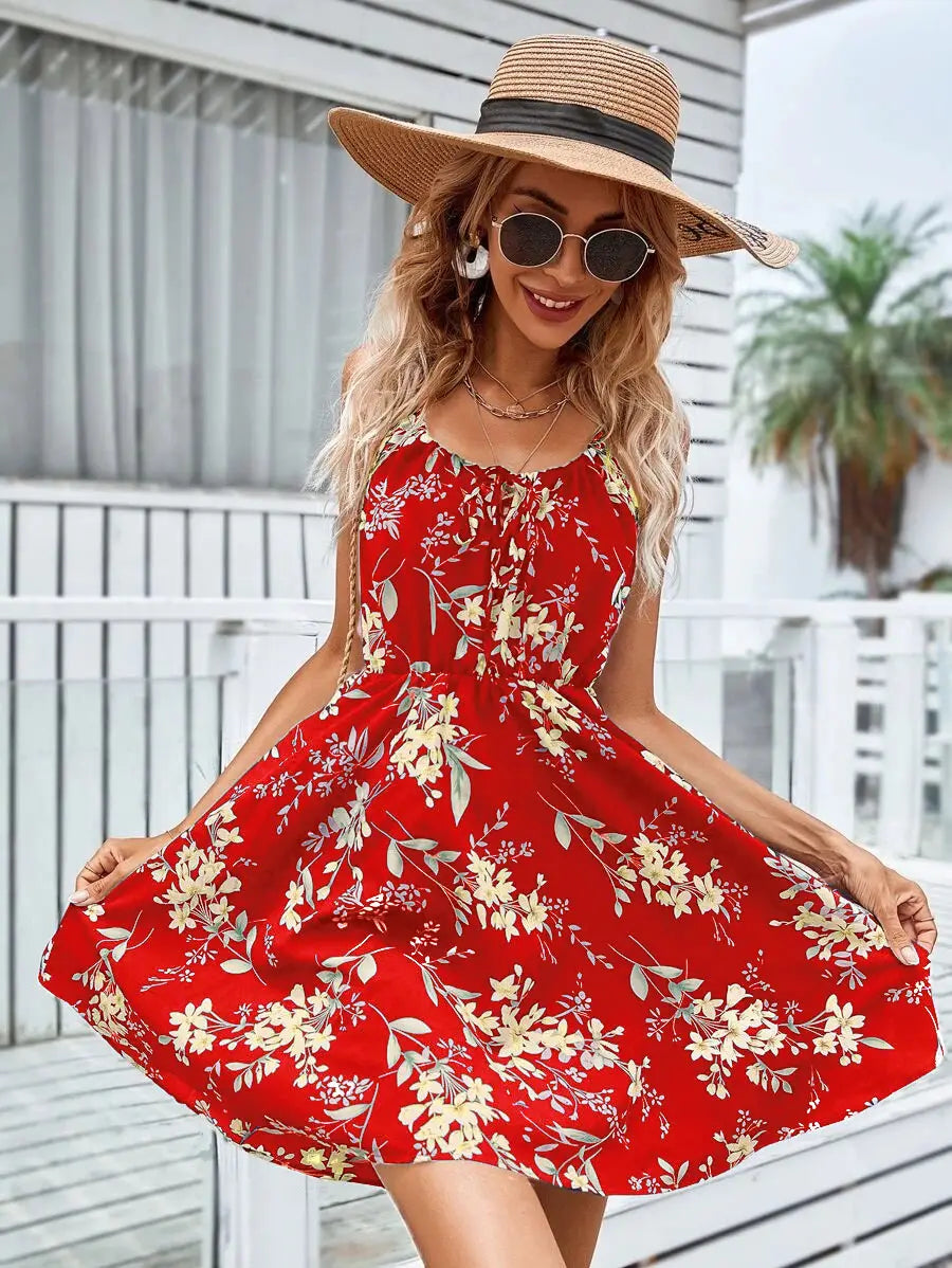.Floral Print Suspender Dress