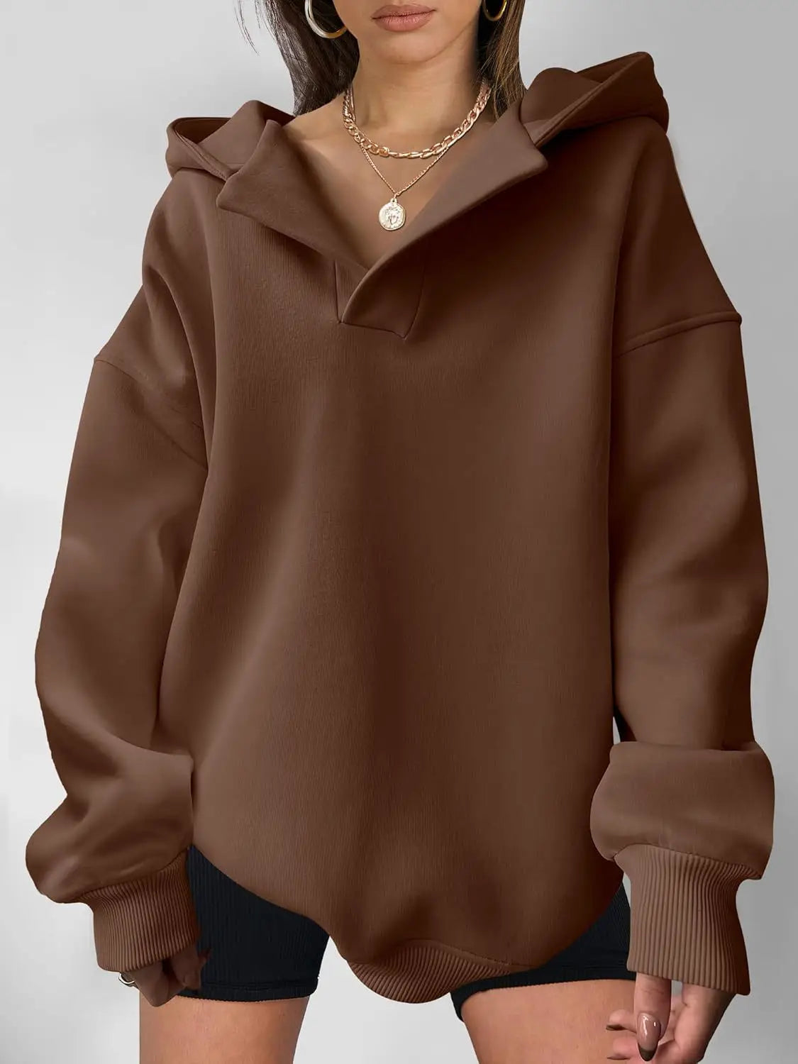 Women’s Solid Color Long Sleeve Hooded Solid Color Loose Sweater