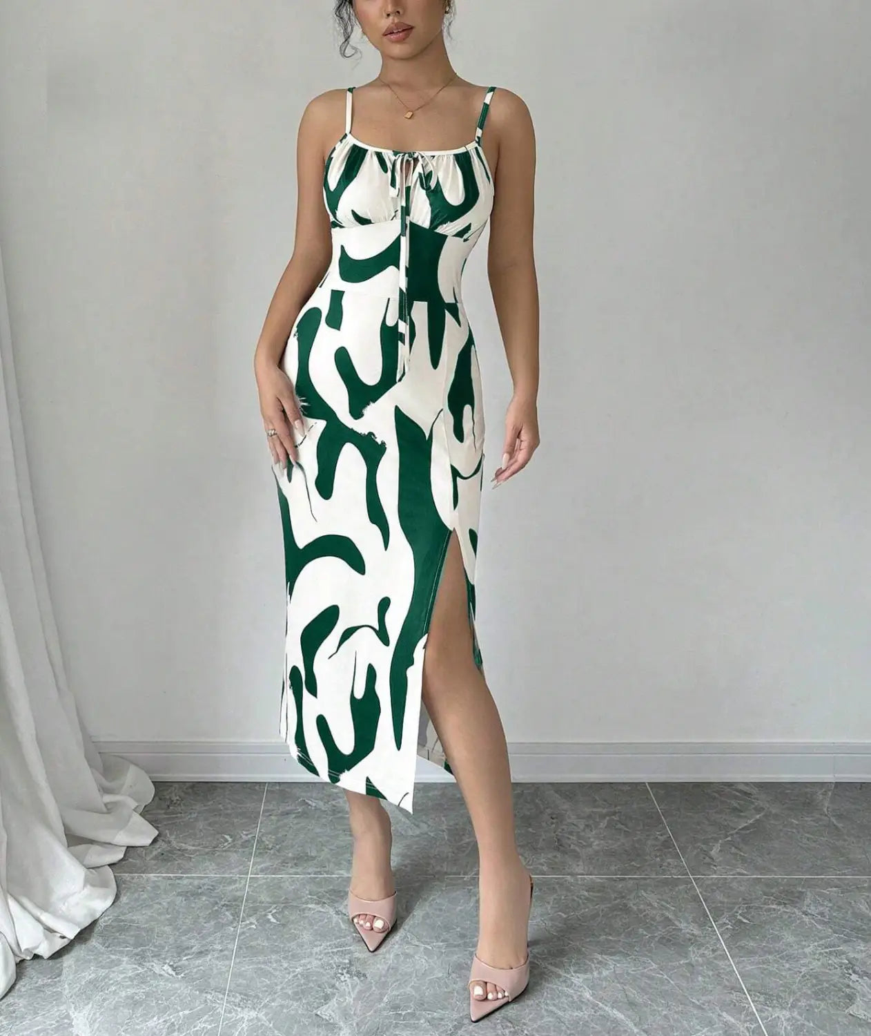 Summer Printed Suspender Split Dress Fashion Slim Lace-up Long Dresses For Women Clothing