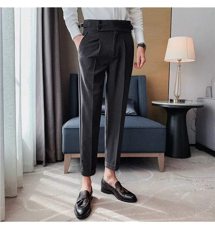 High-waisted Trousers Striped Casual Men