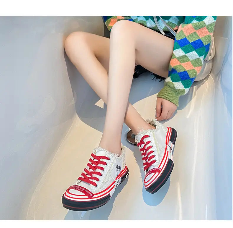 Platform stitching ladies canvas shoes