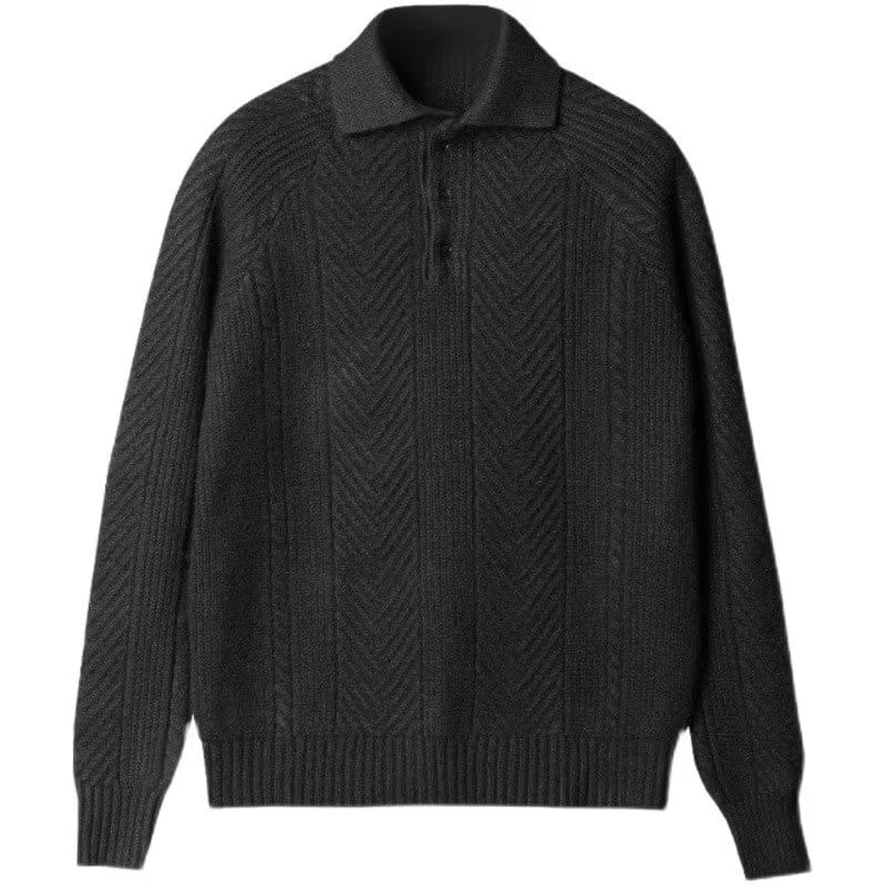 Men’s Lapel Knitted Sweater Winter Pullover Long-sleeved Top Clothes