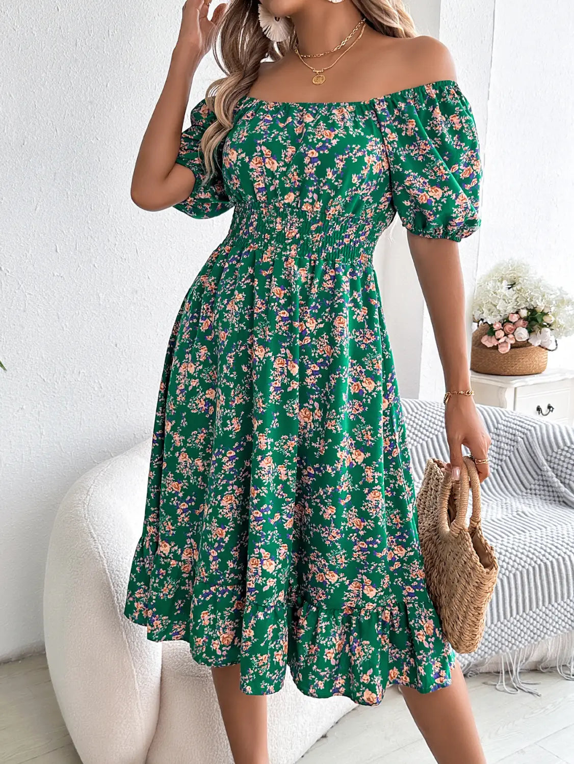 Floral Print Square Collar Dress Summer Fashion Ruffles Dresses Women’s Clothing