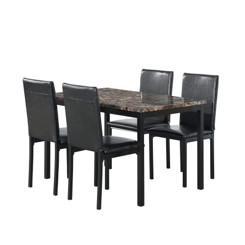 Furniture 5-piece Metal Dining Table And Chair Set With Imitation Marble Top