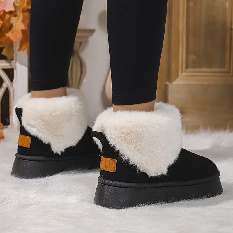 Winter Plush Snow Boots Fashion Round Toe Flat Thickened Suede Cotton Shoes For Women Casual Warm Short Boot