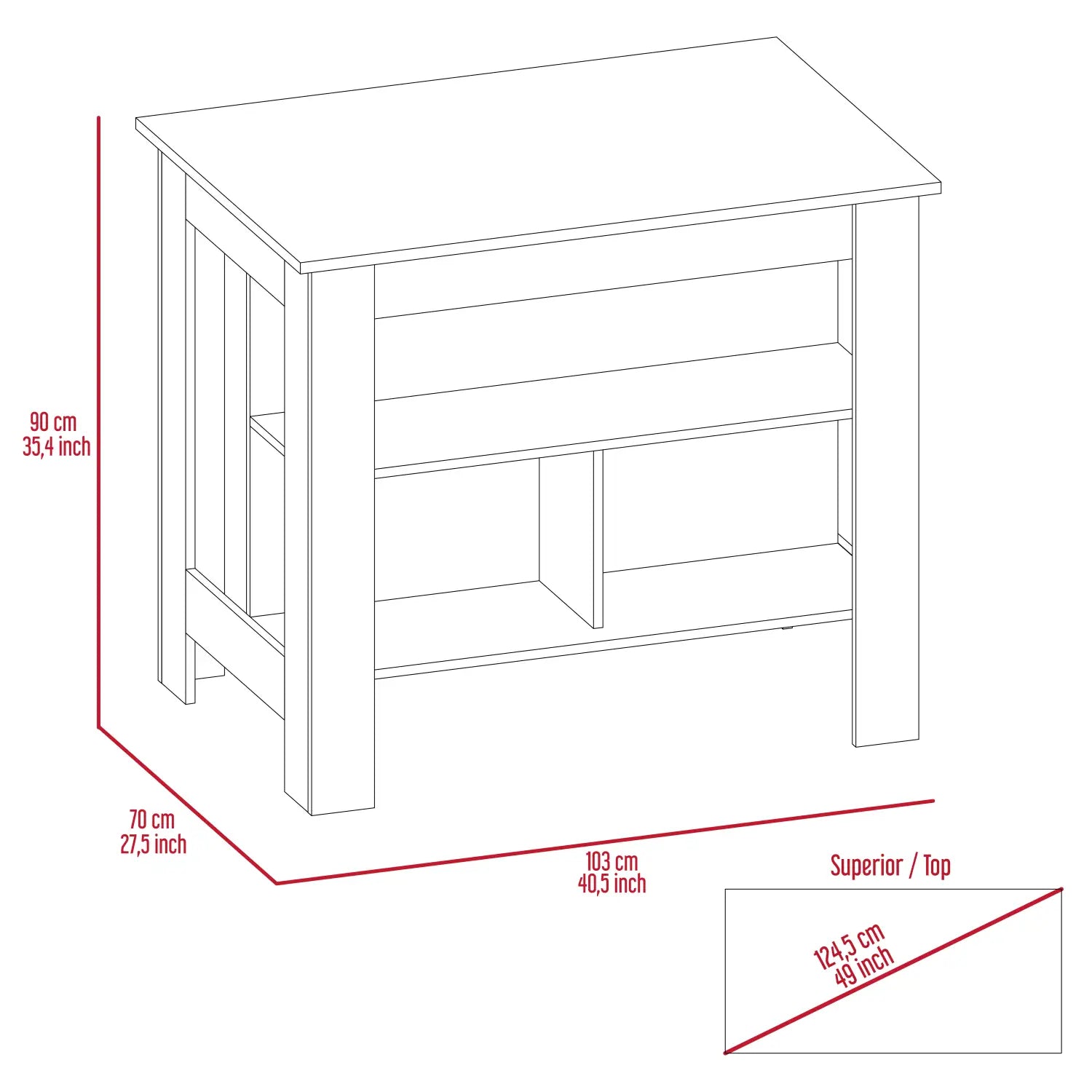 Rockaway 3-Shelf Kitchen Island White And Walnut