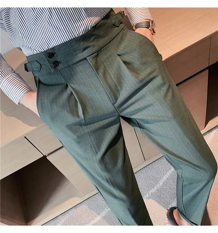 High-waisted Trousers Striped Casual Men