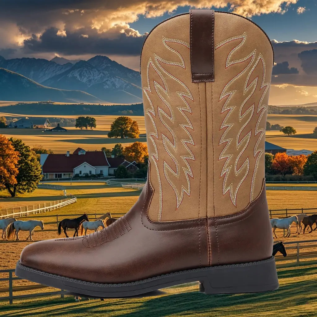 Retro Wide Head Western Cowboy Boot