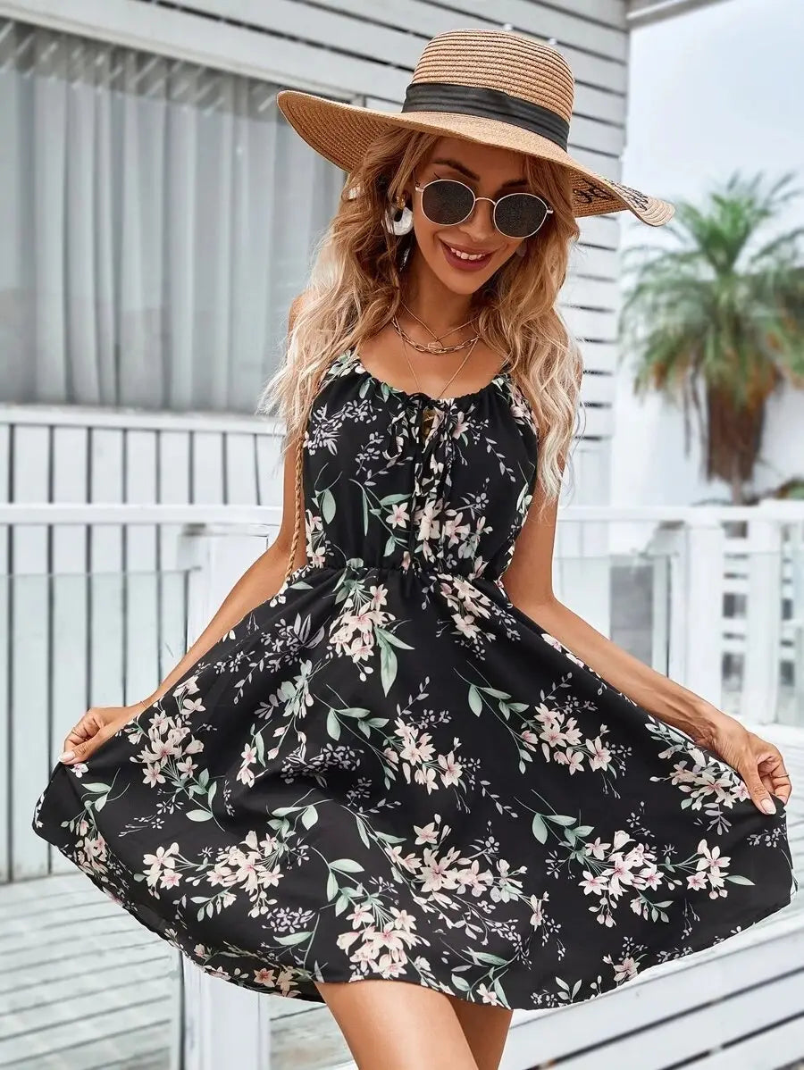 .Floral Print Suspender Dress