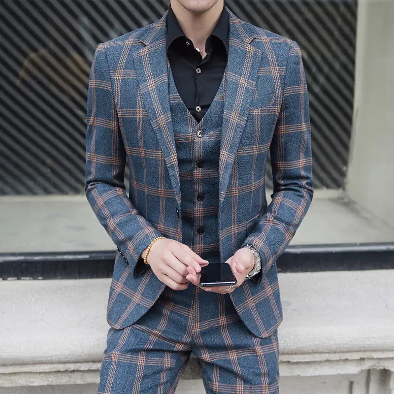 Spring men’s new plaid trendy plus size suit