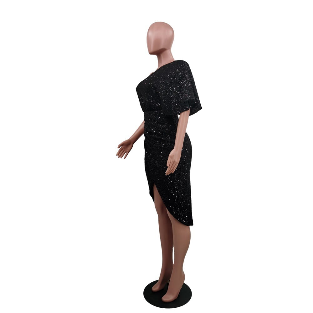 Pure Color Sequins Women’s Clothing Dress