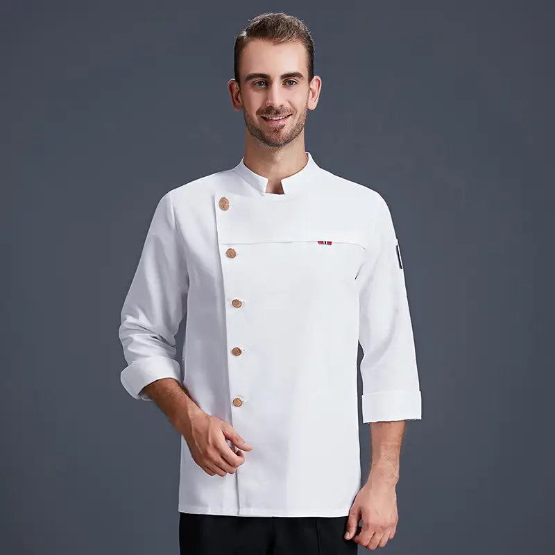 Grey Linen Chef Work Clothes Long Sleeve Men Hotel
