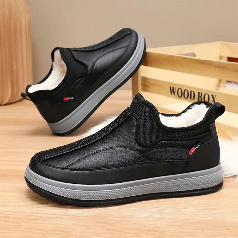 Winter Warm Fleece Snow Boots Round-toed Platform Ankle Boot Fashion Simple Non-slip Flat Cotton Shoes Men