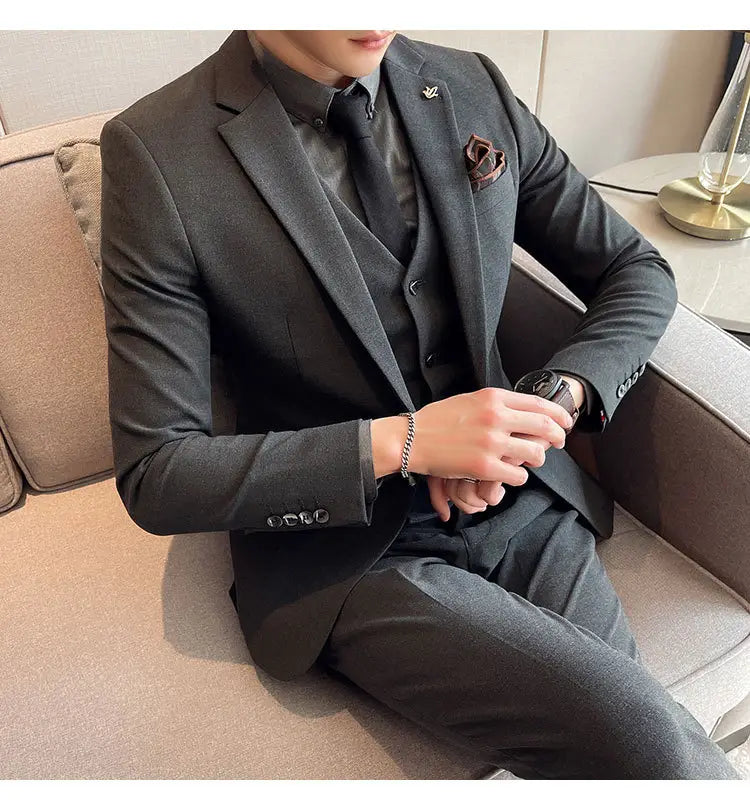 Plus Size Men’s Clothing Solid Color Suit Suit Men’s Three-piece Suit