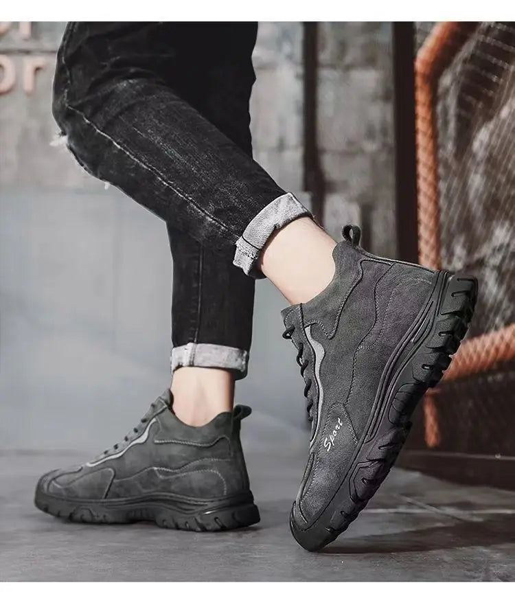 Winter Fleece-lined Thick High Waist Casual Cotton-padded Shoes Men’s Hiking Shoes