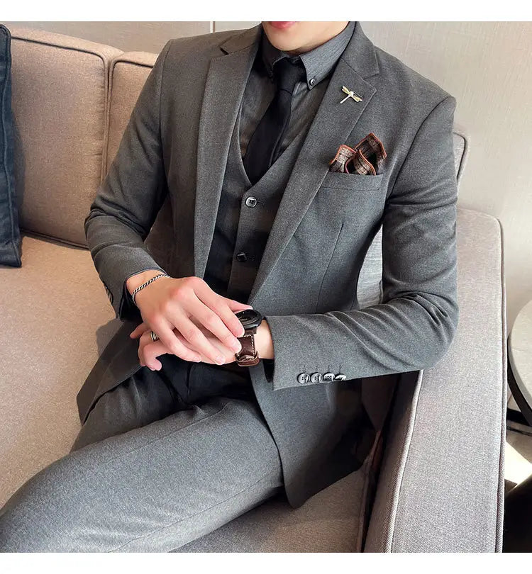 Plus Size Men’s Clothing Solid Color Suit Suit Men’s Three-piece Suit