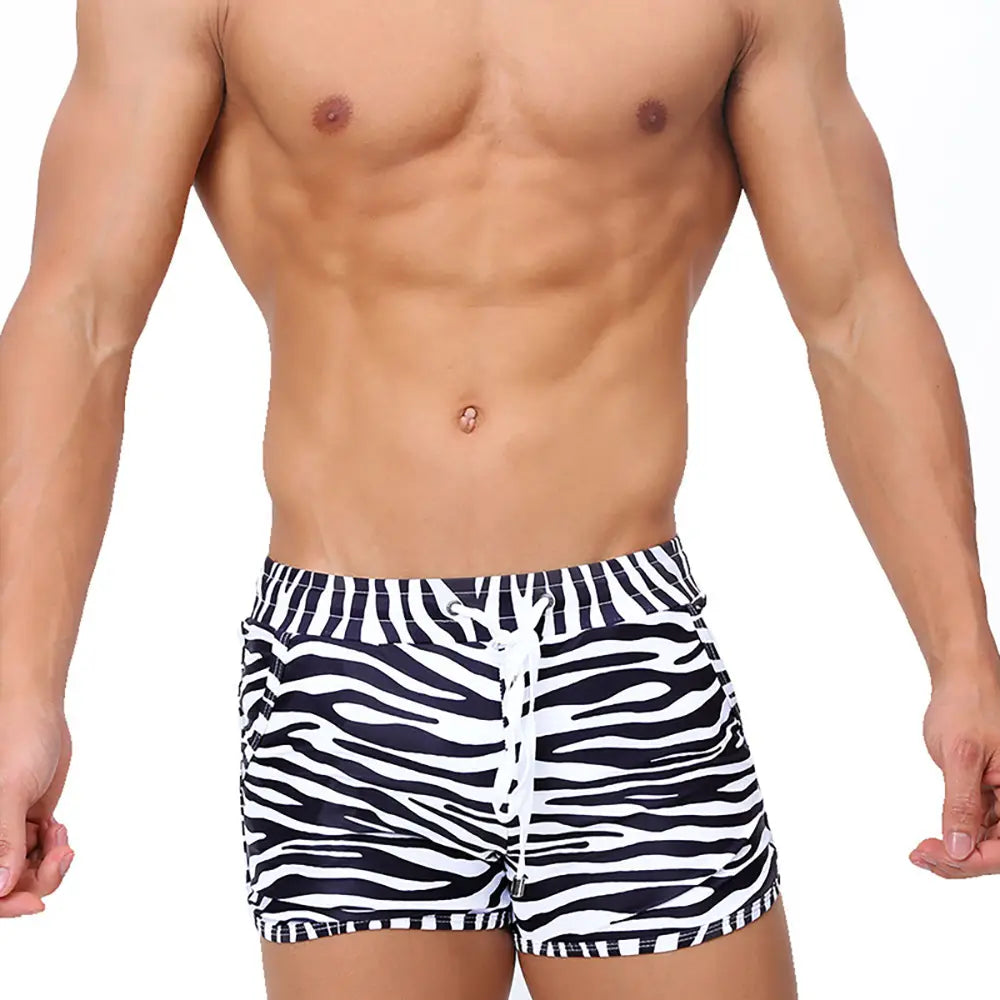 Men’s Zebra Striped Boxer Swimming Trunks Two-side Pocket Quick-drying Shorts