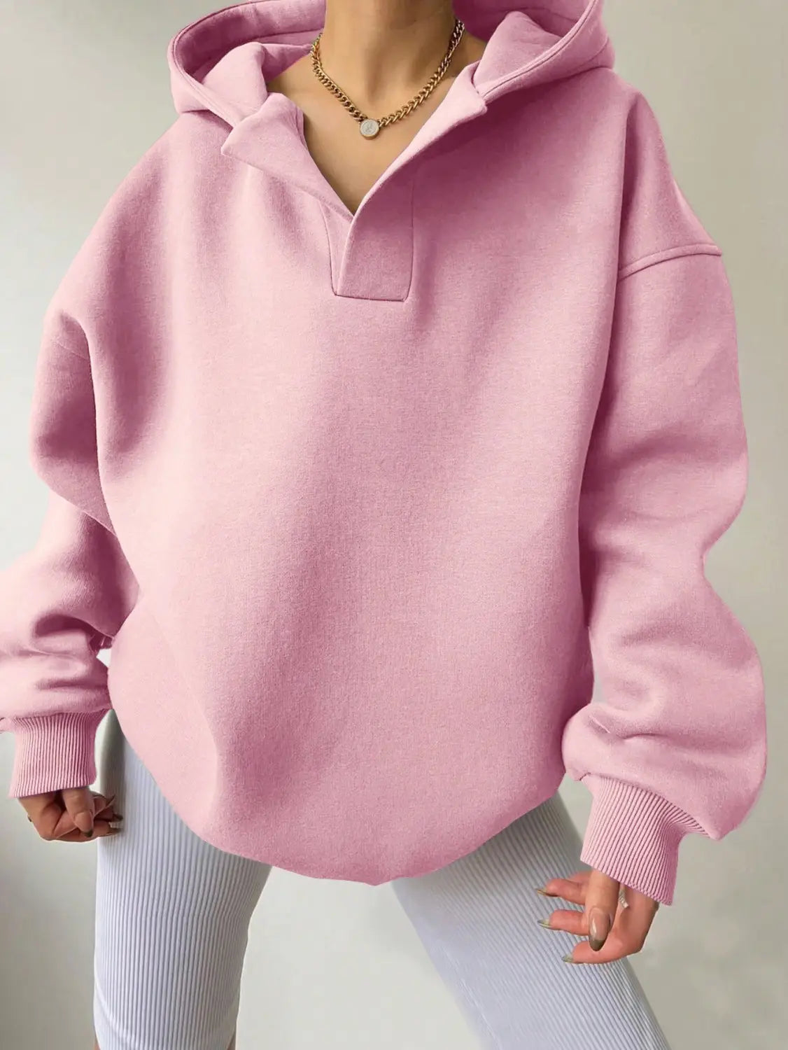 Women’s Solid Color Long Sleeve Hooded Solid Color Loose Sweater