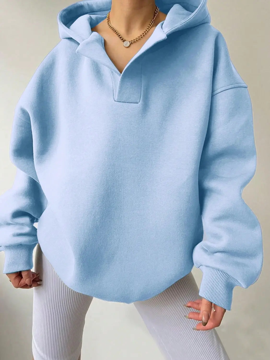 Women’s Solid Color Long Sleeve Hooded Solid Color Loose Sweater