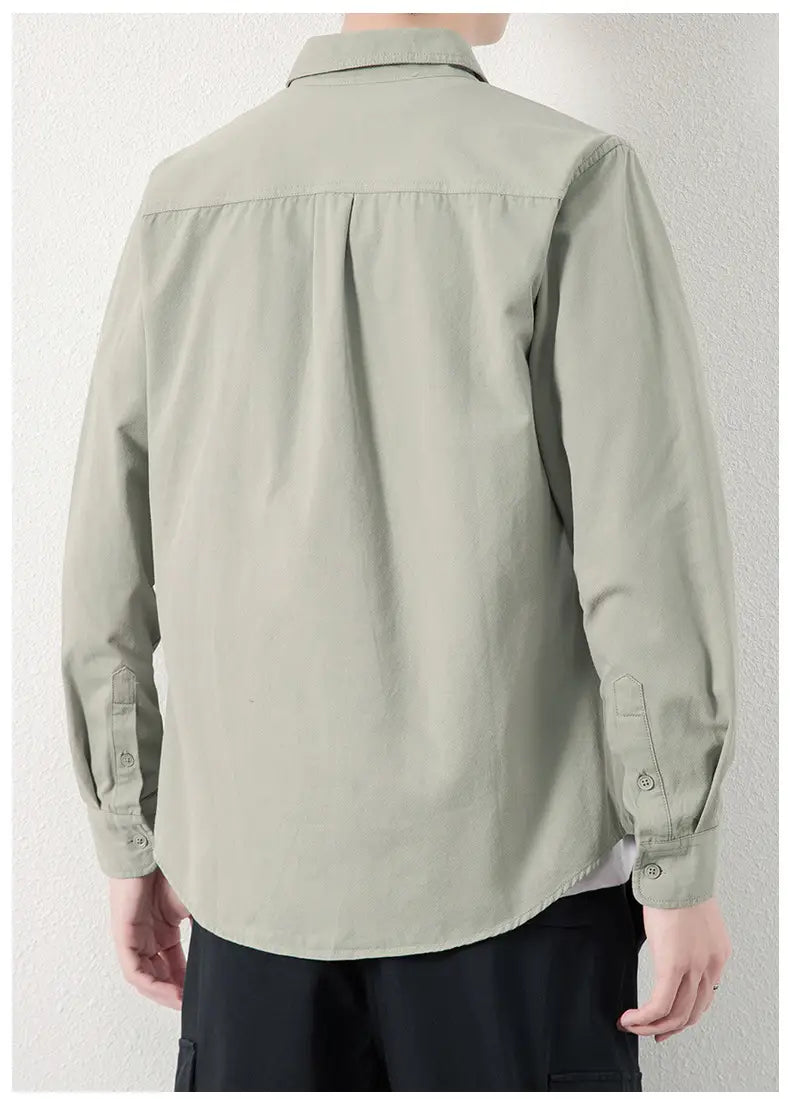 Solid Color Lapel Long Sleeve Shirt With Pockets Loose Casual Jacket Shirt Men’s Tops Clothing