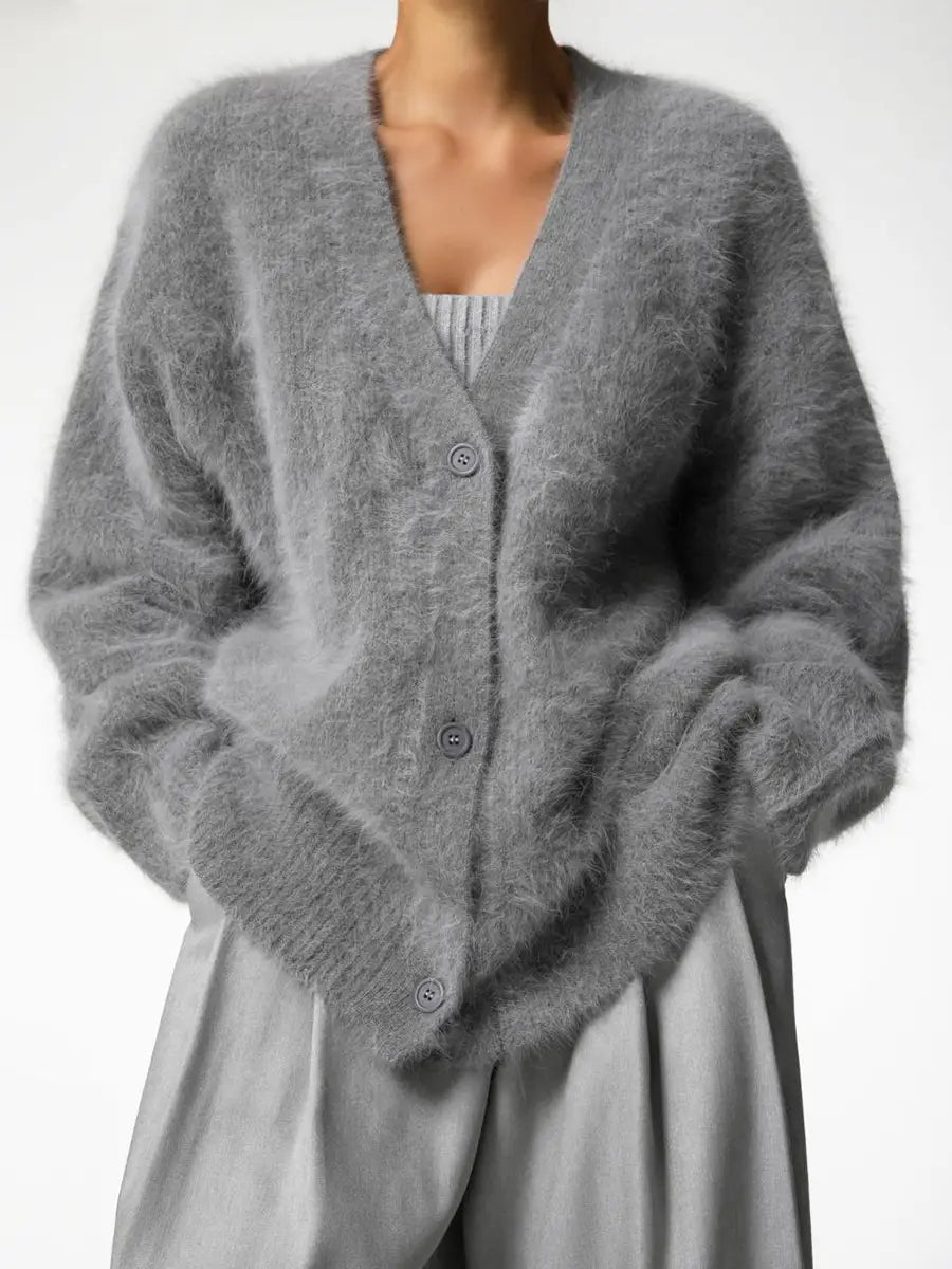 Loose V-neck Button Cardigan Fall Winter Fashion Single Breasted Knitted Sweater Top Women’s Clothing