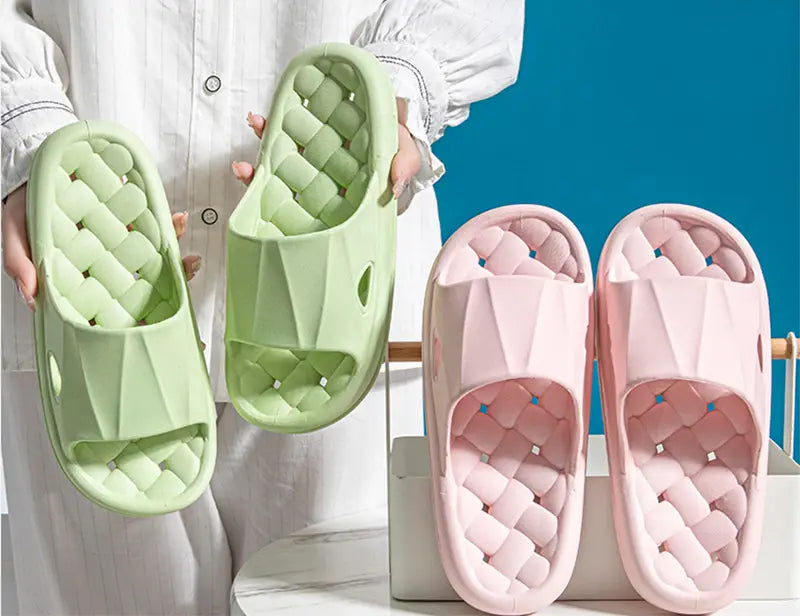 New Woven Texture Non-slip Slippers For Women Summer Indoor Floor Bathroom Home Slipper Men House Shoes