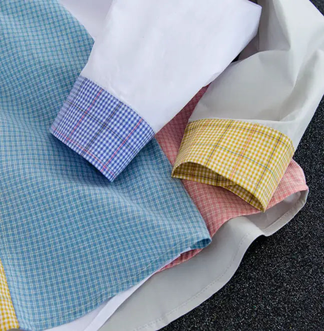 Design Sense Niche Contrast Color Stitching Plaid Shirt For Men And Women