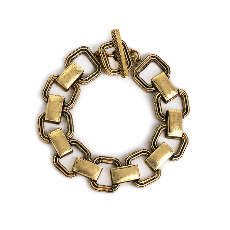 Gold-toned rectangular link bracelet from Retro bracelets for couples, men and women.
