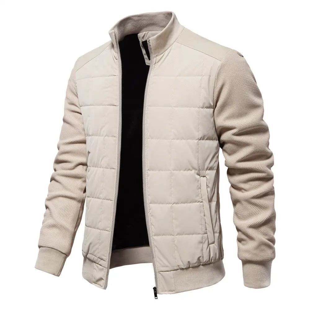 Fashion Stitching Coat Winter Personality Stand Collar Zipper Jacket Men’s Clothing