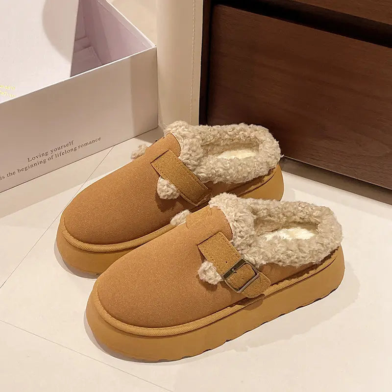 New Luxury Winter Women’s Shoes Plush Fashion Retro Bean Shoes Cotton Women’s Flat Sole Slippers Platform Women Boots