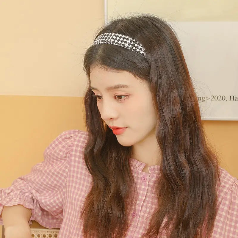 Hong Kong Style Houndstooth Headband Outer Wear Simple Female Hair Band Hair Tie